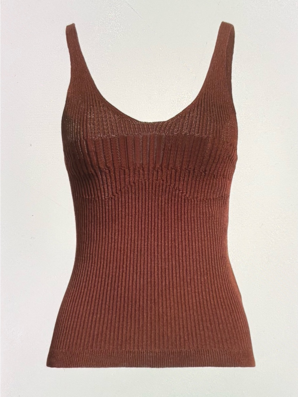 AERON Brown Ribbed V-Neck Tank Top